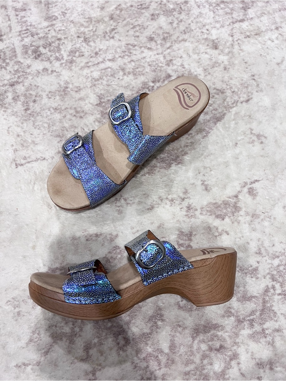 Dansko Sophie Blue Iridescent Double Strap Sandal